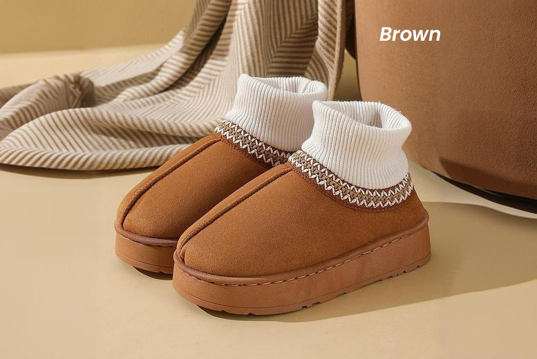 Women's Warm Platform Boots with Plush Fur Interior, UK2-3, Brown | Wowcher