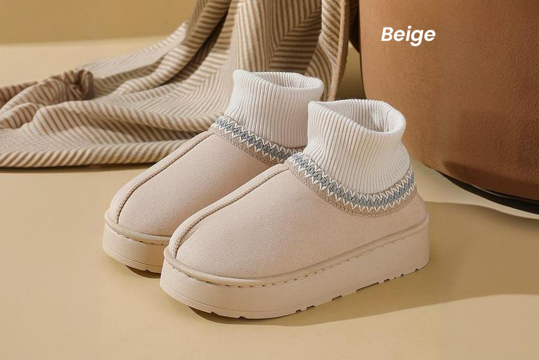 Women's Warm Platform Boots with Plush Fur Interior, UK2-3, Beige | Wowcher