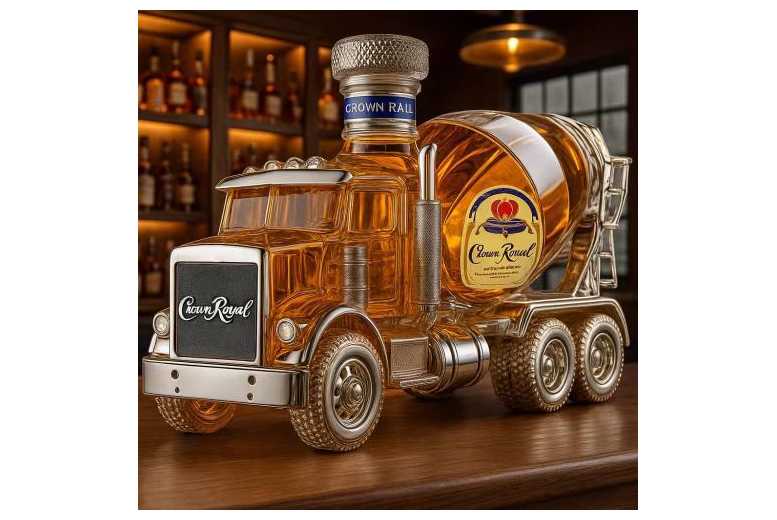 Handcrafted Glass Mixer Truck Decorative Whiskey Bottle - Collectible Home Barware, 320ml | Wowcher