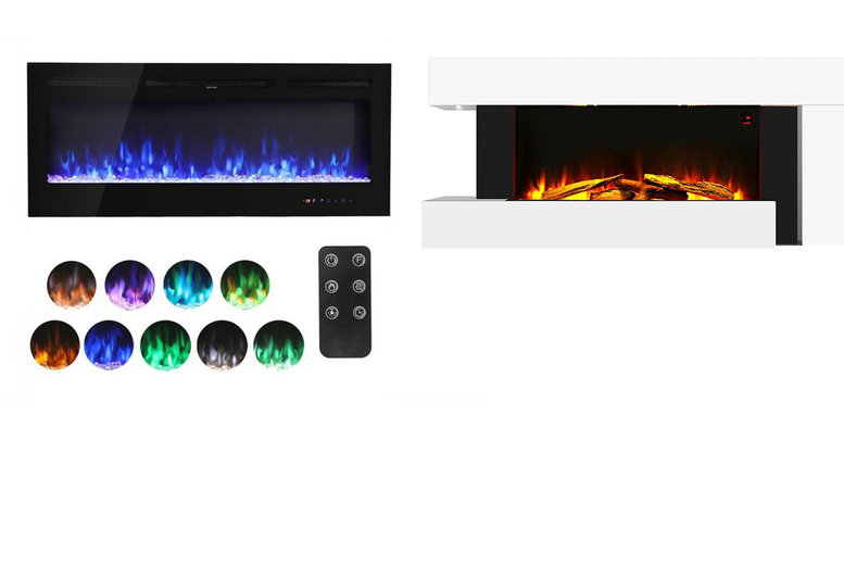 Modern 50-Inch Wall Mounted Electric Fireplace with Custom Flames – 2 Options | Wowcher
