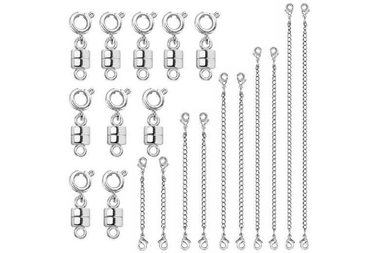 20-Piece Adjustable Necklace & Bracelet Extender Set with Magnetic Clasps – Alloy & Copper, Versatile Layering Solution | Wowcher