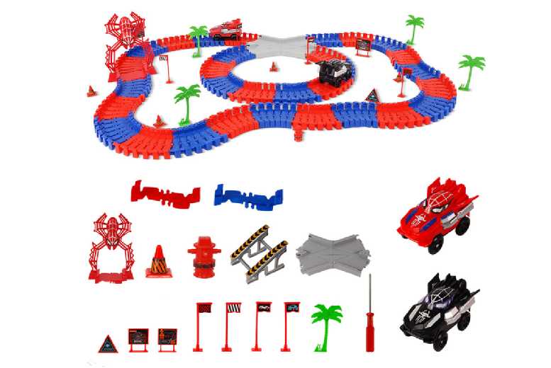 212Pcs Spider Race Track STEM Building Set – Motorised Cars, Flexible Tracks, Ages 3+, Imaginative Play | Wowcher