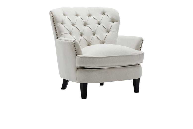 Buttoned Back Linen Armchair with Sturdy Wooden Legs | Wowcher Buttoned Back Linen Armchair with Sturdy Wooden Legs | Wowcher