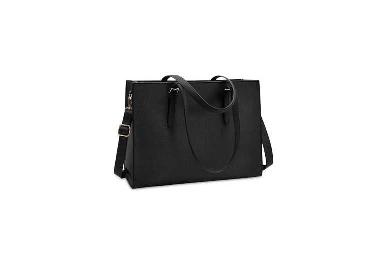Unisex Black Vegan Leather Laptop Tote Bag – Fits 15.6″ – Spacious, Organised, Adjustable Strap | Wowcher
