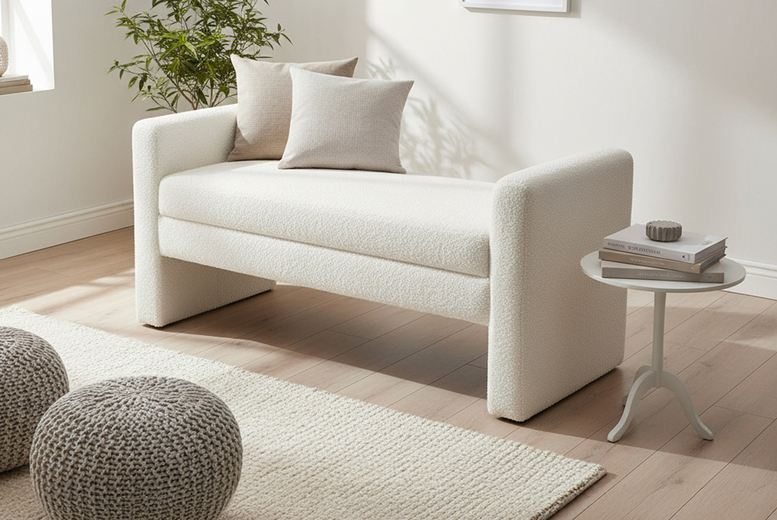 Teddy Upholstered H-Shaped Contemporary Bench - White | Wowcher