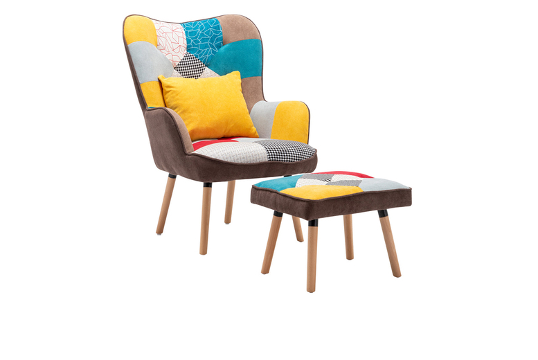 Wingback Armchair Set with Footstool and Lumbar Pillow for Comfort | Wowcher