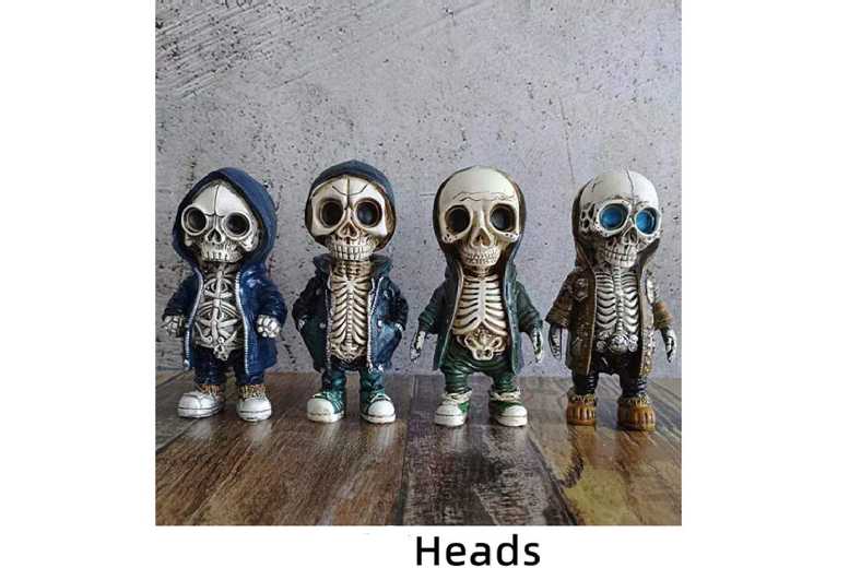 Halloween Resin Skull Ornament Set – 9 Decorative Styles – Durable Home Decor Figurines | Wowcher