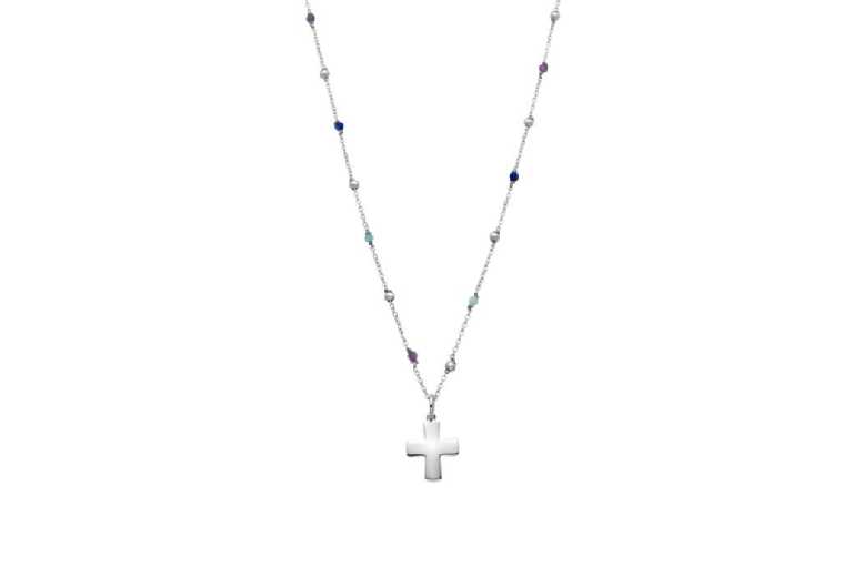 Sterling Silver Cross Necklace with Sapphire Zircon – Adjustable Chain, Lightweight, Rhodium-Plated | Wowcher