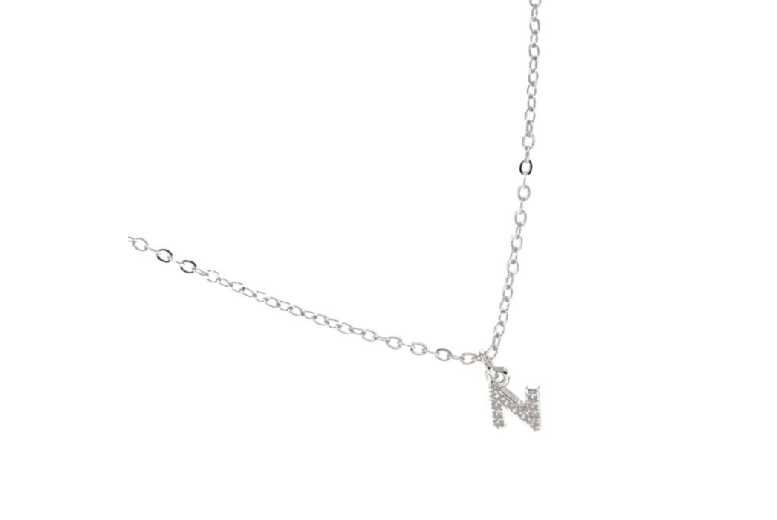 Intelrus S.l Luxenter Personalised 'N' Necklace - Rhodium-Plated Silver Chain With Cubic Zirconia Pendant | Wowcher