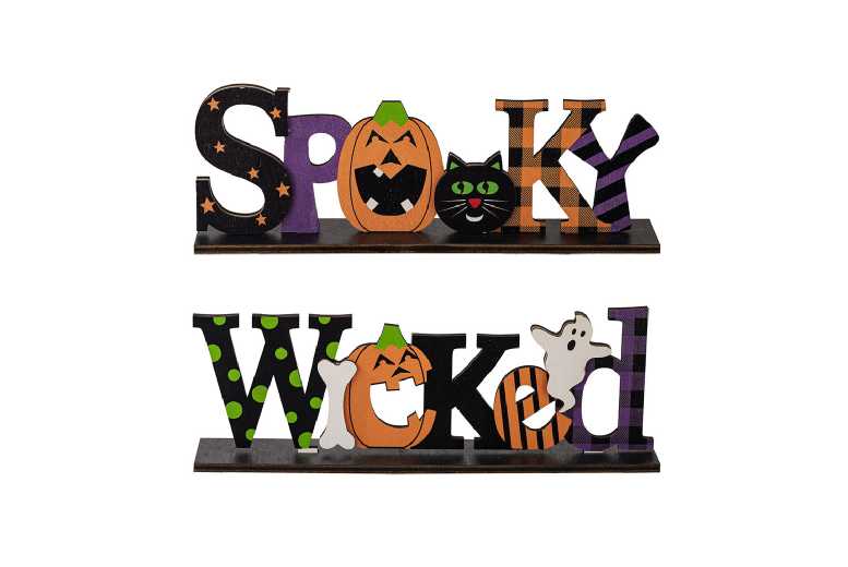 Halloween Wooden Letter Tabletop Ornament – Eco-Friendly Plywood, Laser Engraved, 8cm x 22.5cm, Modern Festive Decor | Wowcher