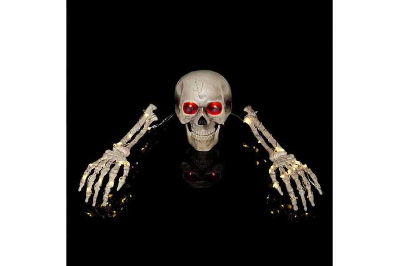 Halloween LED Light-Up Skull Set – 3pcs Beige Decorative Outdoor LED Decor, Durable PP Plastic, Spooky Home Accent | Wowcher