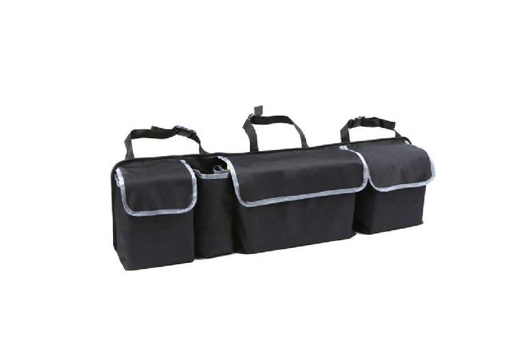 Car Boot & Seat Back Organiser – Oxford Fabric, Grey Trim, Multi-Compartment Storage Bag (29x25x3cm) | Wowcher
