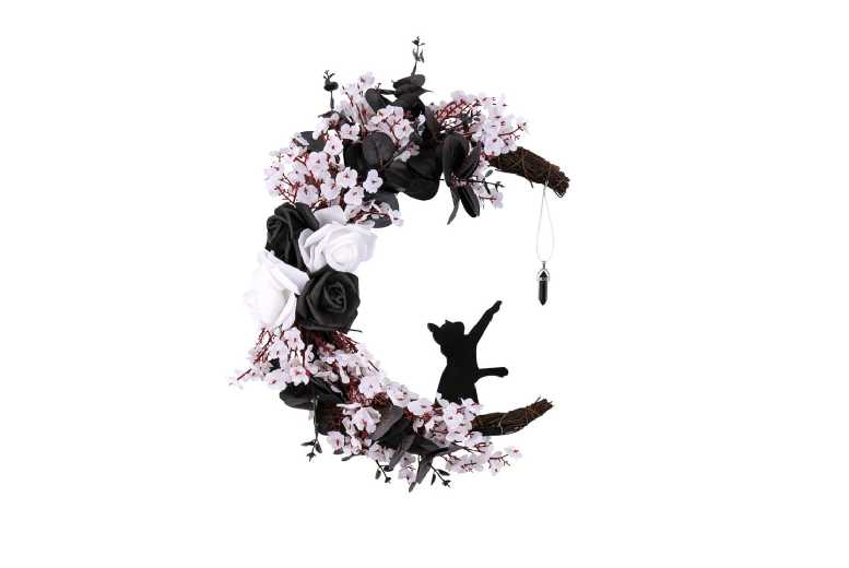 Halloween Black & White Rose Flower Garland Wall Decor – Plastic, Resin & Cloth, Rustic Gothic Style | Wowcher