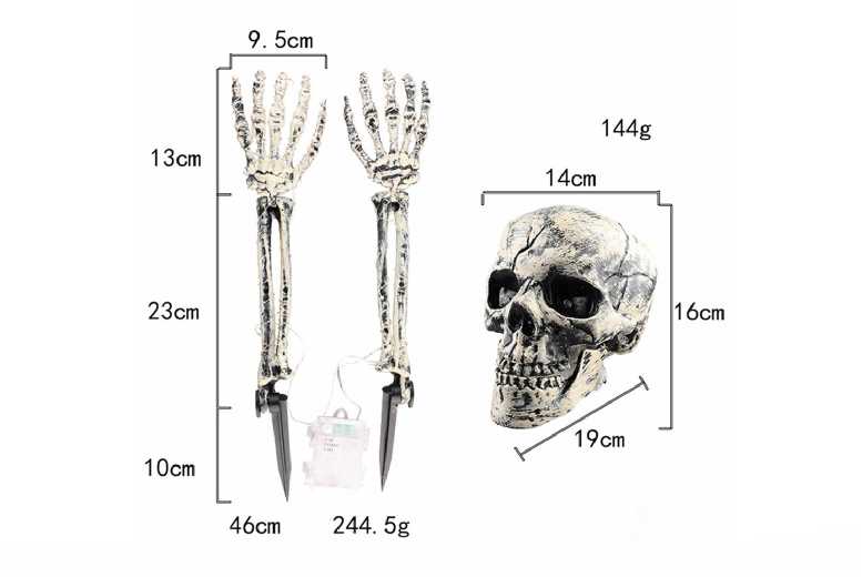 Halloween Skull LED Garden Decor Set – 3pc Plastic Outdoor Ornament | Wowcher