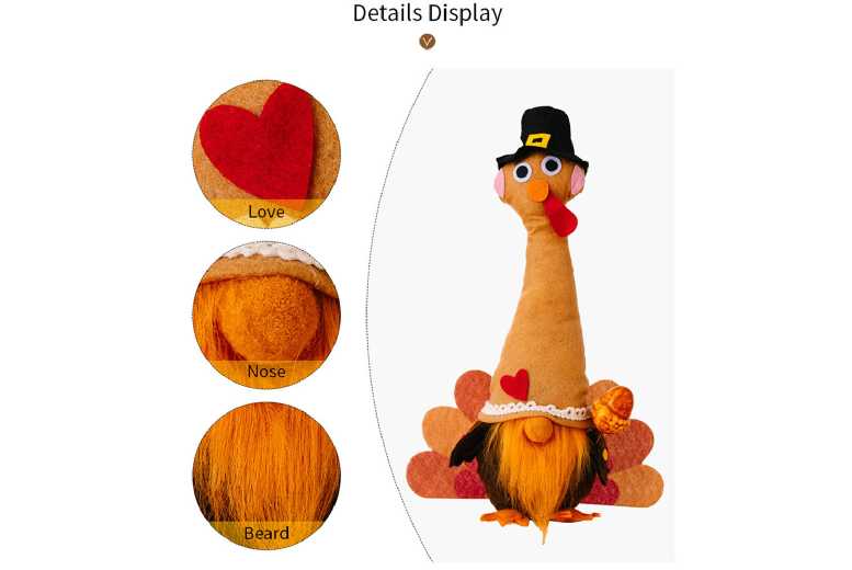 Harvest Turkey Gnome Doll – Festive Fabric Home Decor, 35cm Table Ornament | Wowcher