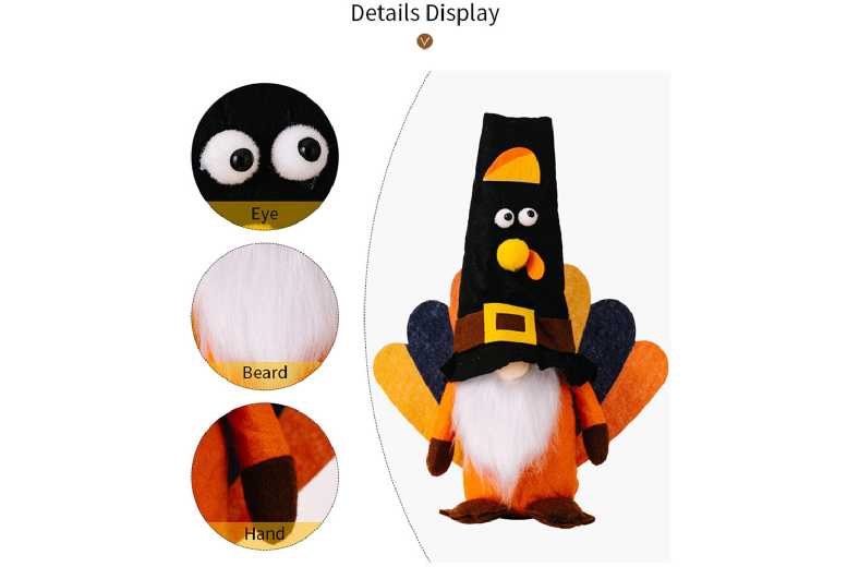 Spread-Tail Turkey Gnome Ornament – Decorative Fabric Table Accent, 29cm, Autumn Harvest Style | Wowcher