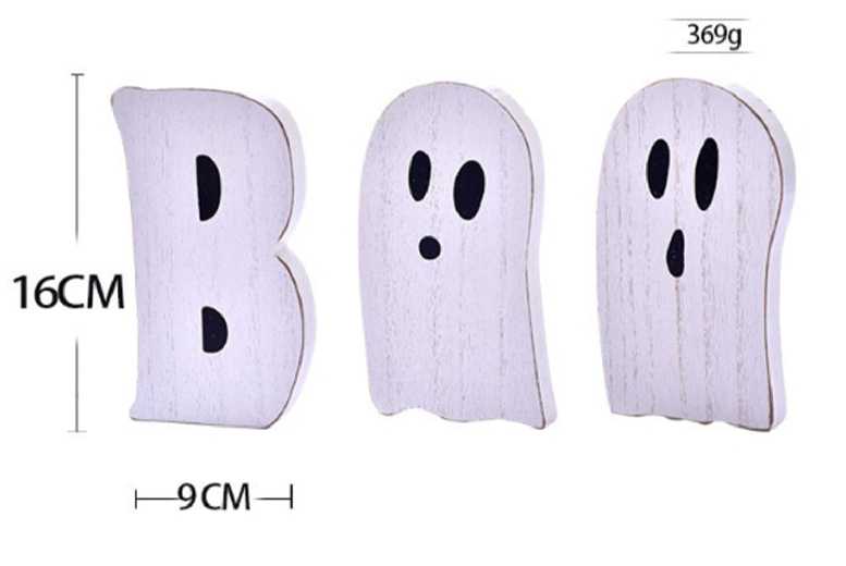 Hand-Carved Wooden Boo Ghost Ornament – Halloween Tabletop Home Decor | Wowcher