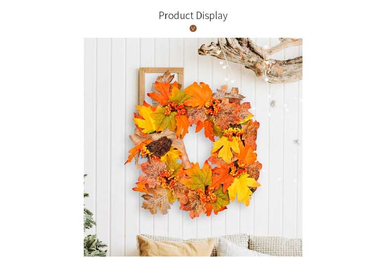 35cm Maple Leaf Fabric Wreath – Autumn Harvest Door Hanging, Fabric & Rattan, Seasonal Wall Art | Wowcher