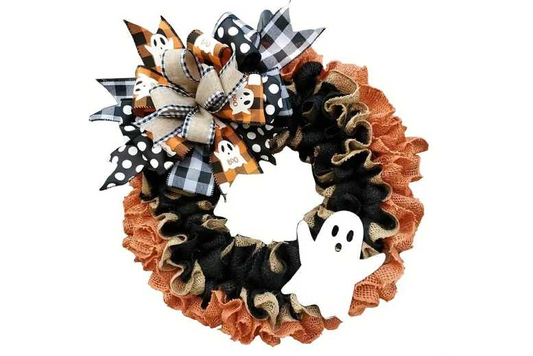Halloween Ghost Linen Garland – Faux Linen & Wood Hanging Wall Art, 40cm – Festive Home Decoration | Wowcher