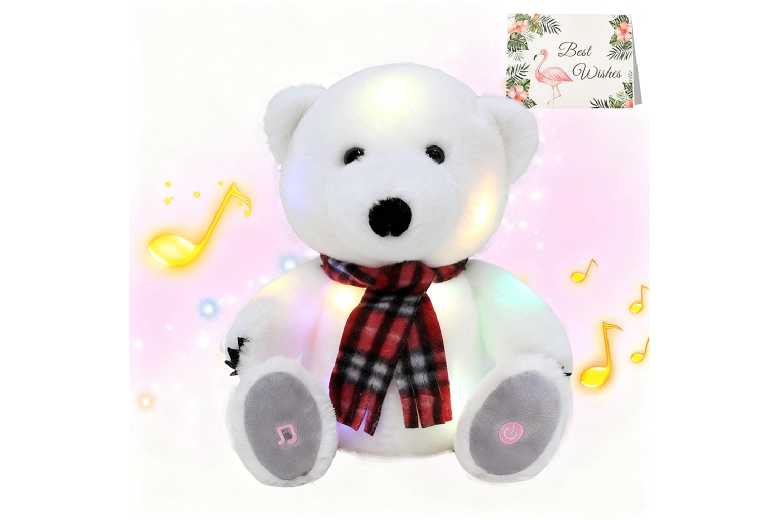 Musical Light-Up Polar Bear Plush Toy – Interactive, Soothing, Ages 1+, Educational & Battery-Operated | Wowcher