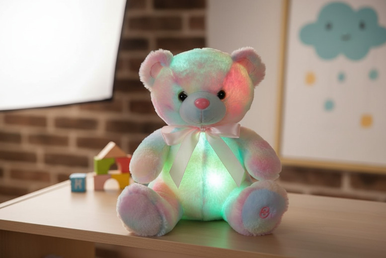 Colourful Glowing Teddy Bear Plush Toy – Interactive Light-Up Soft Toy, Ages 3+, Battery-Operated, Eco-Friendly | Wowcher
