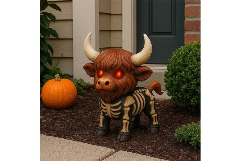 Highland Cow Halloween Tabletop Figurine – Hand-Painted Resin, 12cm, Whimsical Home Decor | Wowcher