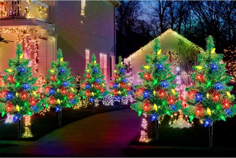 4Pcs Pre-Lit Solar Christmas Tree Stake Lights – Outdoor LED Garden Decoration | Wowcher
