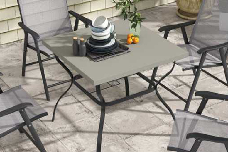 Outsunny Steel 4-Seater Garden Dining Table with Parasol Hole - Weather-Resistant Outdoor Patio Furniture | Wowcher