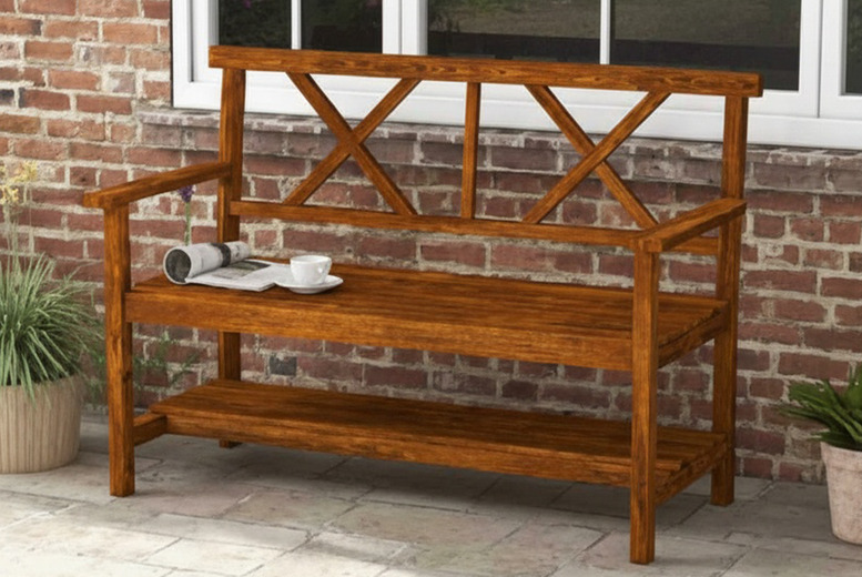 Outsunny 2-Seater Fir Wood Garden Bench with Storage Shelf - Weather-Resistant, Rustic Outdoor Seating | Wowcher