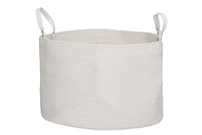 88L Freestanding Cotton Rope Laundry Basket – Large, Soft, Cream White Hamper | Wowcher