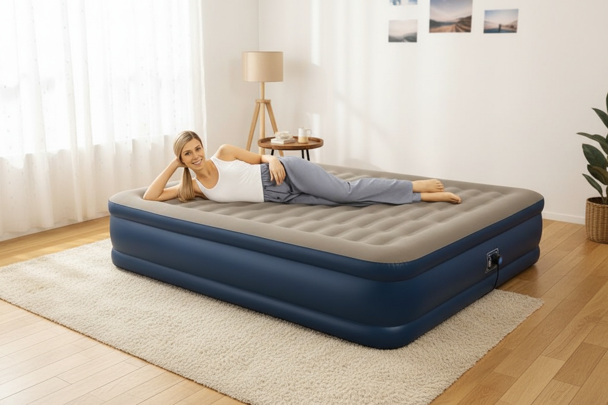 Inflatable High Raised Air Bed with Built-in Electric Pump – Single/Double | Wowcher Inflatable High Raised Air Bed with Built-in Electric Pump – Single/Double | Wowcher