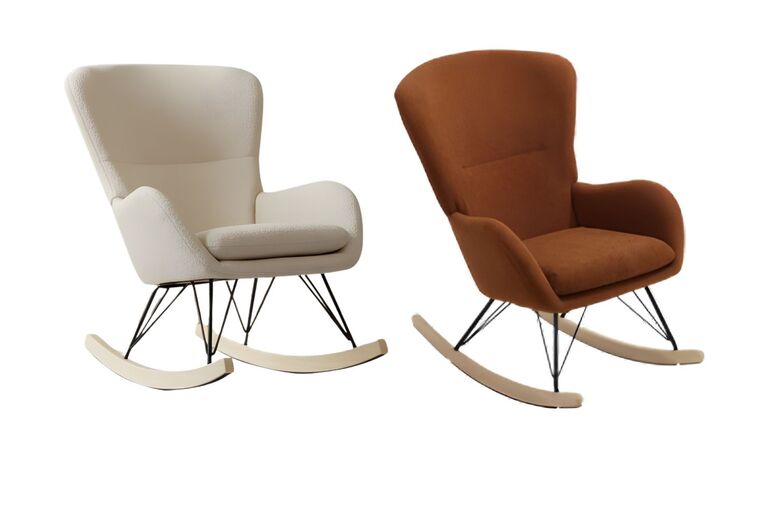 Modern Faux Wool Upholstered Rocking Chair in Beige with Sturdy Wood Runners | Wowcher