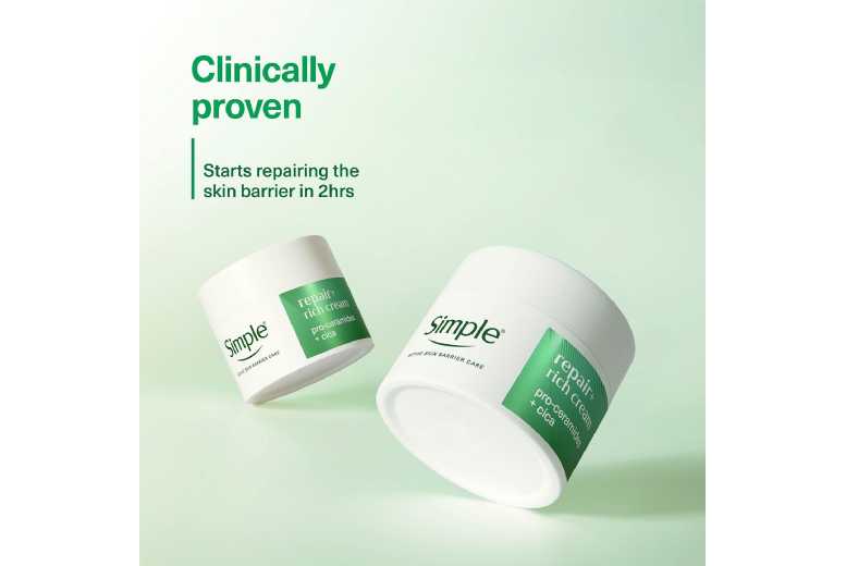 Simple Repair+ Pro-Ceramide & Cica Moisturiser Cream for Sensitive Skin, 50ml – Hydrating Face Cream | Wowcher