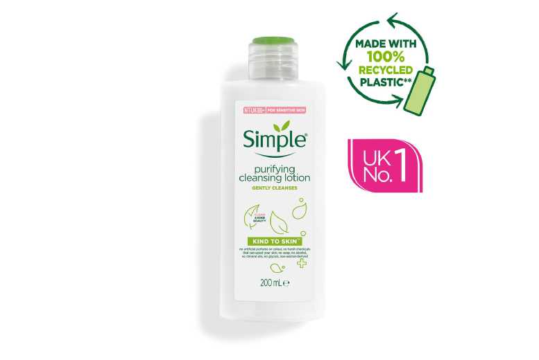 Simple Purifying Cleansing Lotion with Vitamin E & Pro-Vitamin B5 – For Sensitive Skin, Cream Formula, 200ml (3 Pack) | Wowcher