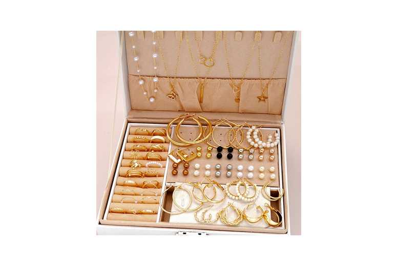 Black 56Pcs Women’s Jewellery Gift Set – Vintage Alloy Necklace, Earrings, Bracelet & Ring Collection | Wowcher