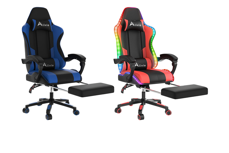 PRICE DROP! Ergonomic Massage Gaming Chair with Footrest – Optional LED Model, Available in 6 Colours | Wowcher
