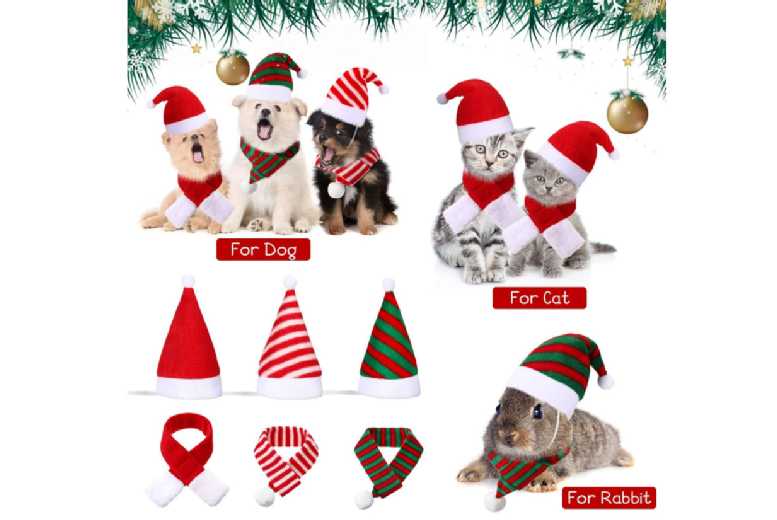 6-Pieces Pet Cat Dog Christmas Hat with Scarf Xmas Costume Set