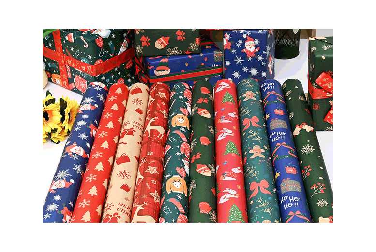 10-Pack Festive Christmas Gift Wrapping Paper – Eco-Friendly Kraft, Mixed Designs | Wowcher