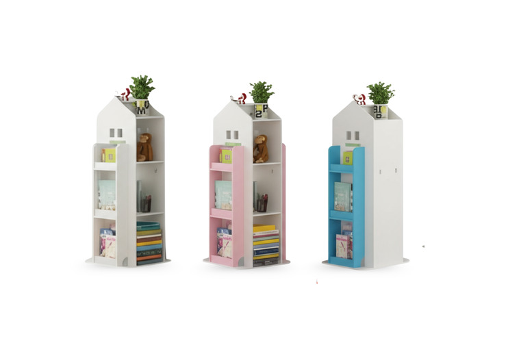 House-Shaped 360° Rotating Kids' Freestanding Bookcase with 10 Shelves - Pink, White, or Blue | Wowcher