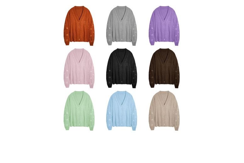 Unisex Khaki Taylor Swift  Initial Embroidered Loose V-Neck Cardigan – 4 Sizes & 9 Colours | Wowcher