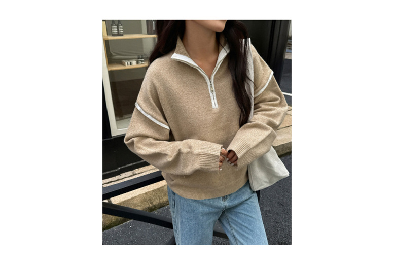 Black Women’s Wool Zip-Up Longline Sweater Jacket – Classic Solid Colour, Thermal-Lined Outerwear | Wowcher