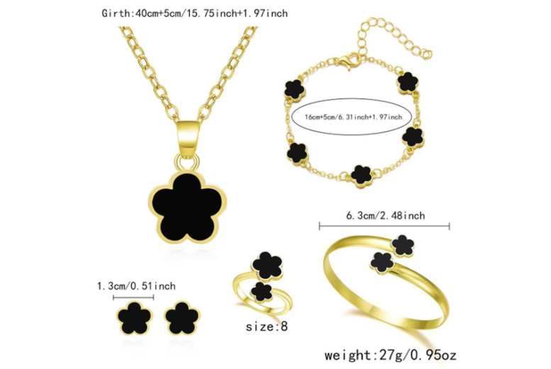Five-Petal Flower Women's 5-Piece Jewellery Set - Alloy, Multi-Colour, Elegant Matching Accessories | Wowcher
