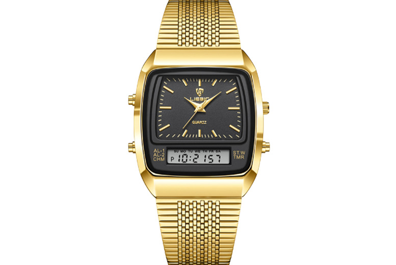 Luminous Waterproof Quartz Watch - Dual Display, Stainless Steel, 34.5mm Classic Men's Style | Wowcher