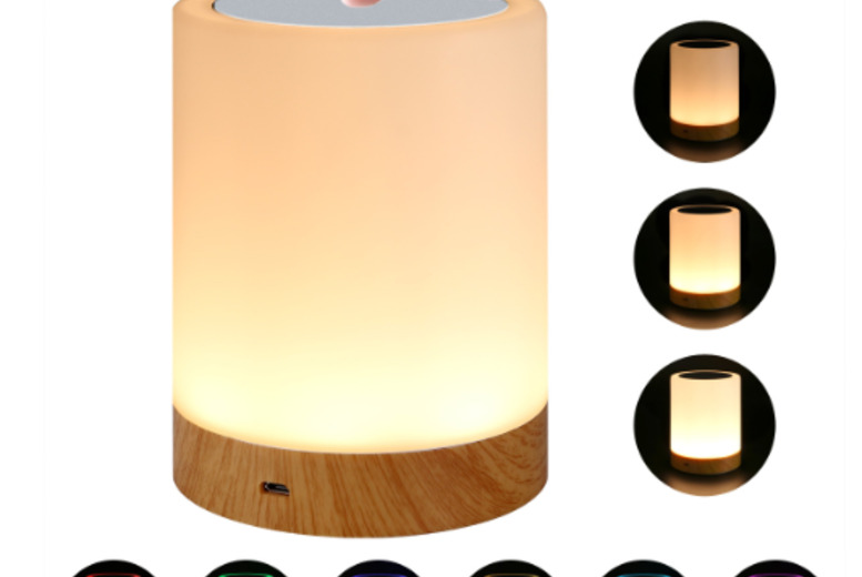 LED Wood Grain Touch Table Lamp - Dimmable, Rechargeable Night Light | Wowcher