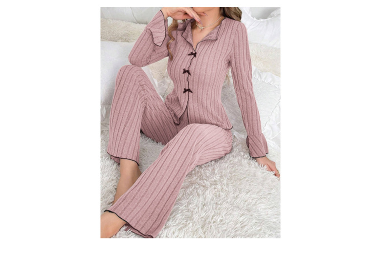 Pink Women's Long Sleeve Pajamas & Trousers Homewear Set | Wowcher