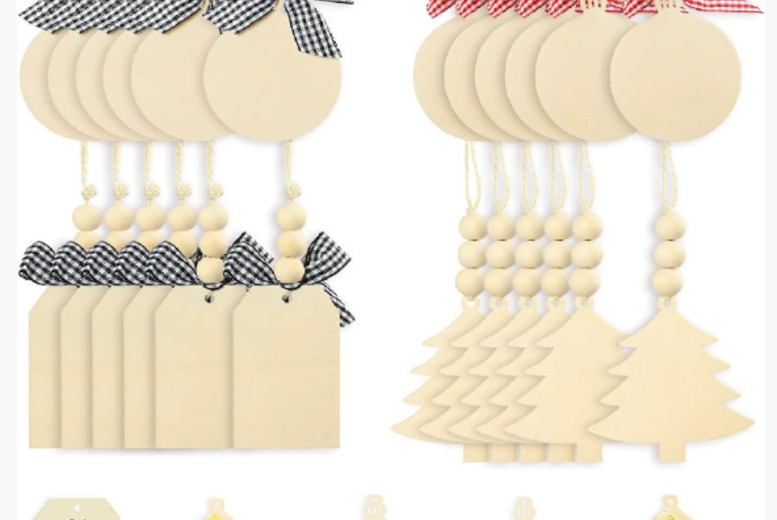 Rustic Wooden Farmhouse Hanging Wall Decor – Personalised Name Tag, Beads & Bow, Christmas Style | Wowcher