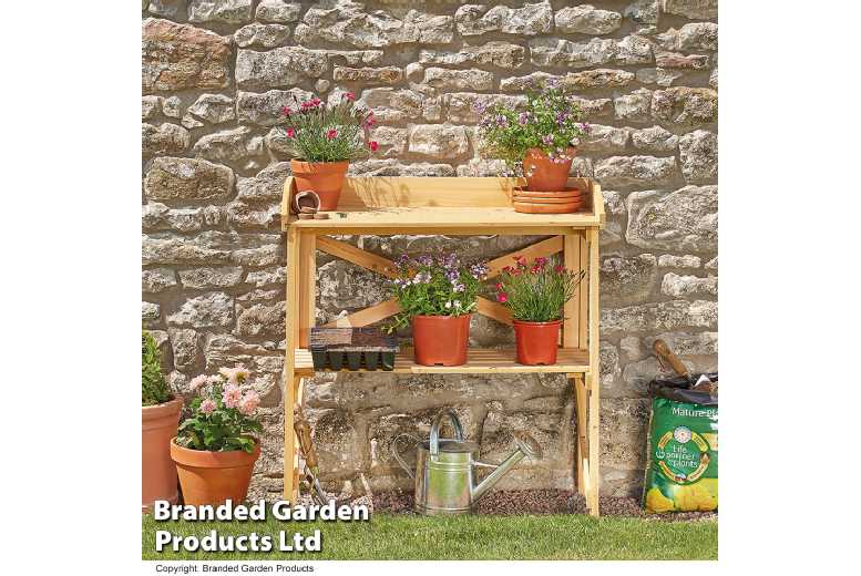 Wooden Two-Tier Potting Bench Garden Storage Station - Durable Timber, Multi-Level Shelving, Compact Design | Wowcher