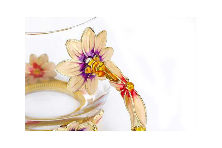 Elegant European Flower Glass Teacup & Spoon – Luxury Tea Drinkware | Wowcher