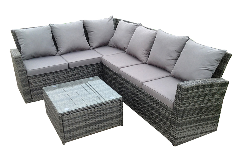 6-Seater Grey Polyrattan Rattan Garden Lounge Set – Weatherproof L-Shaped Outdoor Sofa | Wowcher 6-Seater Grey Polyrattan Rattan Garden Lounge Set – Weatherproof L-Shaped Outdoor Sofa | Wowcher