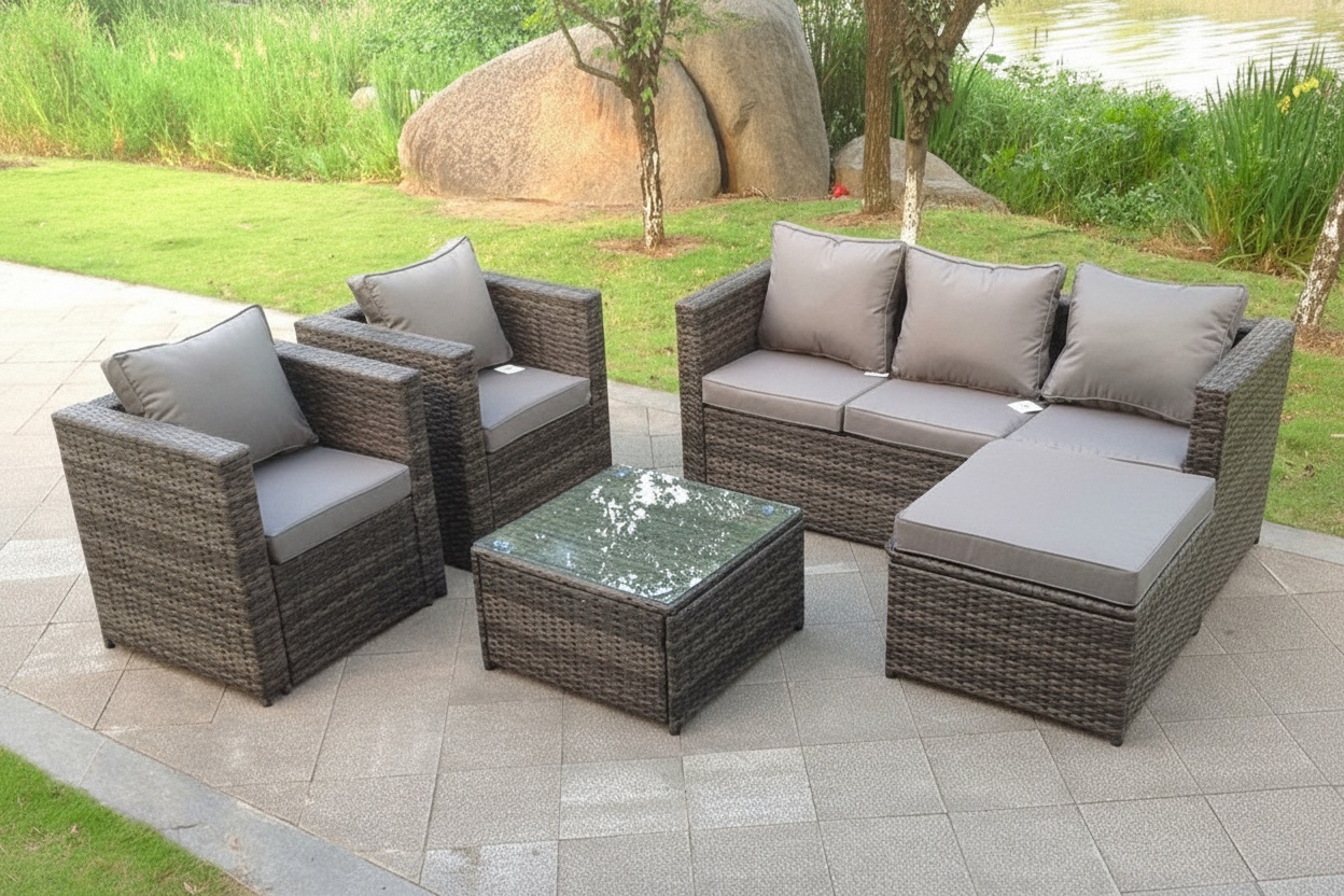 6-Seater Grey Rattan Furniture Set | Wowcher 6-Seater Grey Rattan Furniture Set | Wowcher